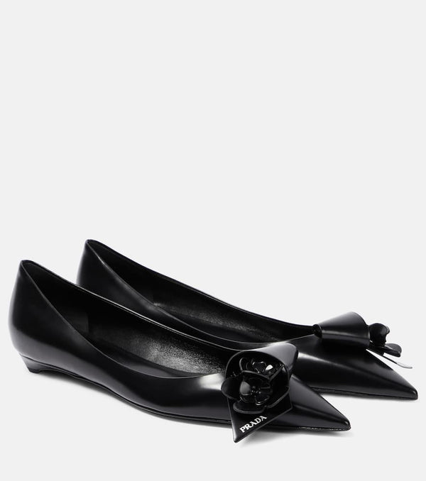 Prada Floral-appliqué leather ballet flats