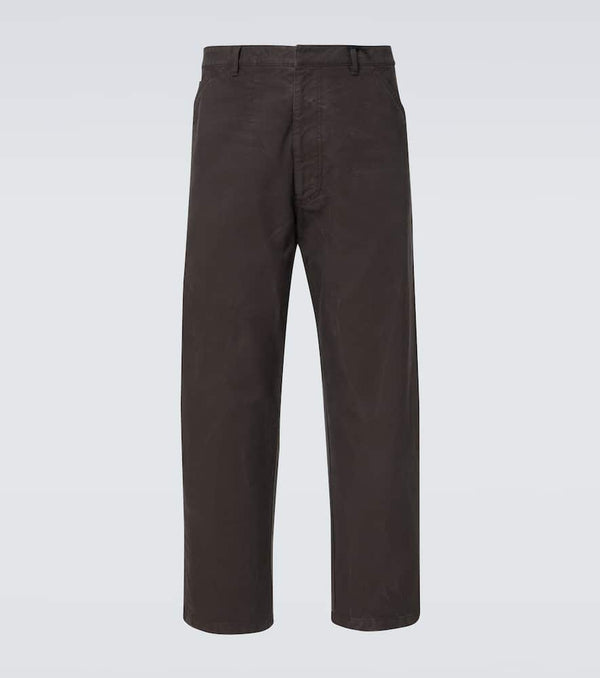 Prada Leather-trimmed cotton straight pants