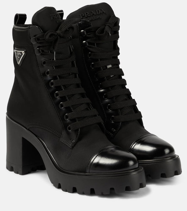 Prada Leather-trimmed lace-up boots