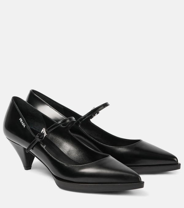 Prada Logo brushed leather Mary Jane pumps