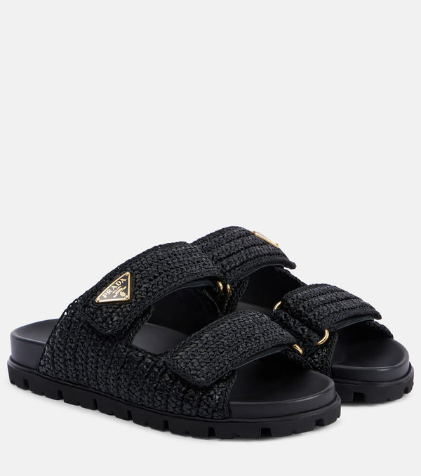 Prada Logo raffia-effect sandals