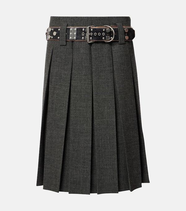 Prada Pleated virgin wool midi skirt