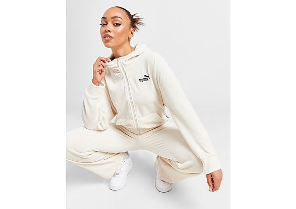 PUMA Elevated Essentials Velour Full Zip Hoodie  White