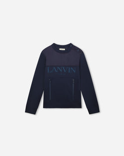 Bimaterial Sweatshirt For Boys - Navy Blue Lanvin