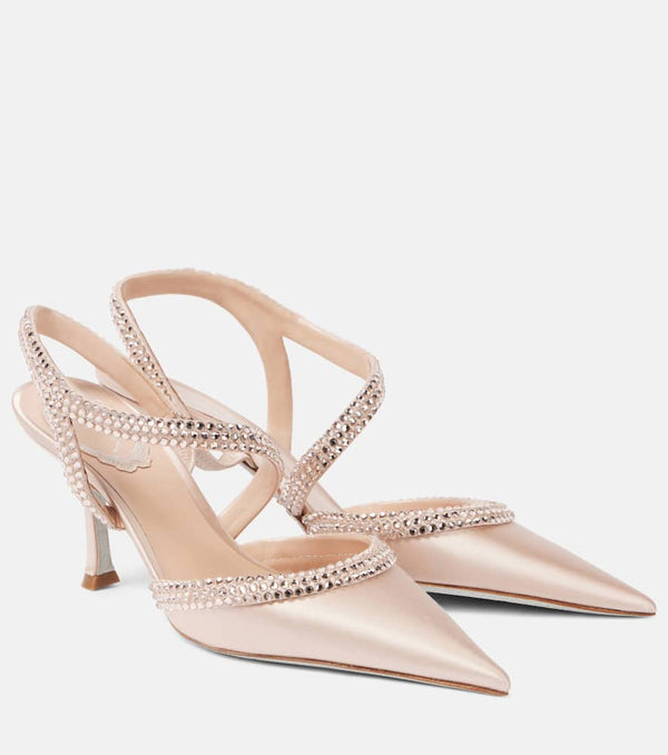 Rene Caovilla Lisa 80 embellished satin slingback pumps