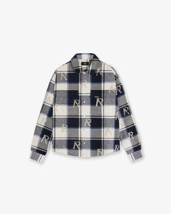 Represent All Over Initial Flannel Shirt Blue Check Blue