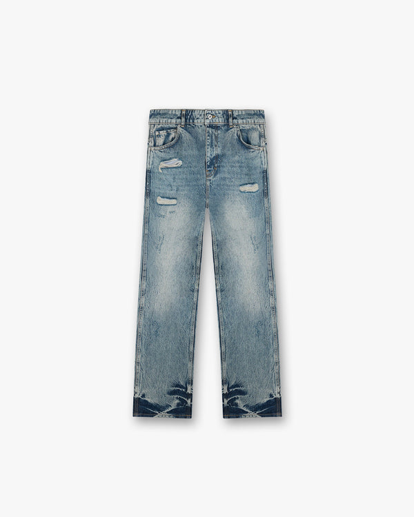 Represent R3 Distressed Baggy Denim Blue Cream Blue