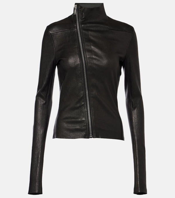 Rick Owens Gary asymmetric leather and cotton jacket