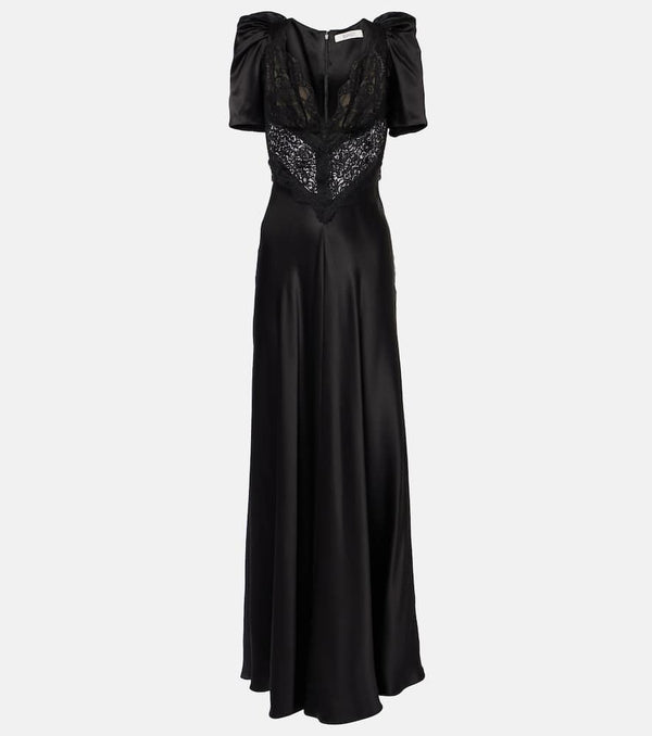 Rodarte Lace-trimmed silk charmeuse gown