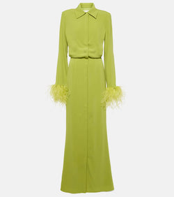 Roland Mouret Feather-trimmed crêpe satin shirt dress