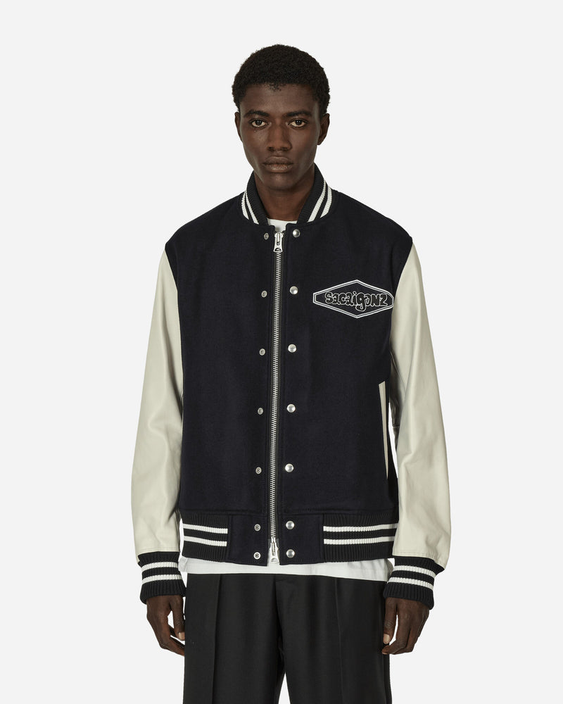 sacai Gonz Wool Melton x Leather Jacket Navy / Off White