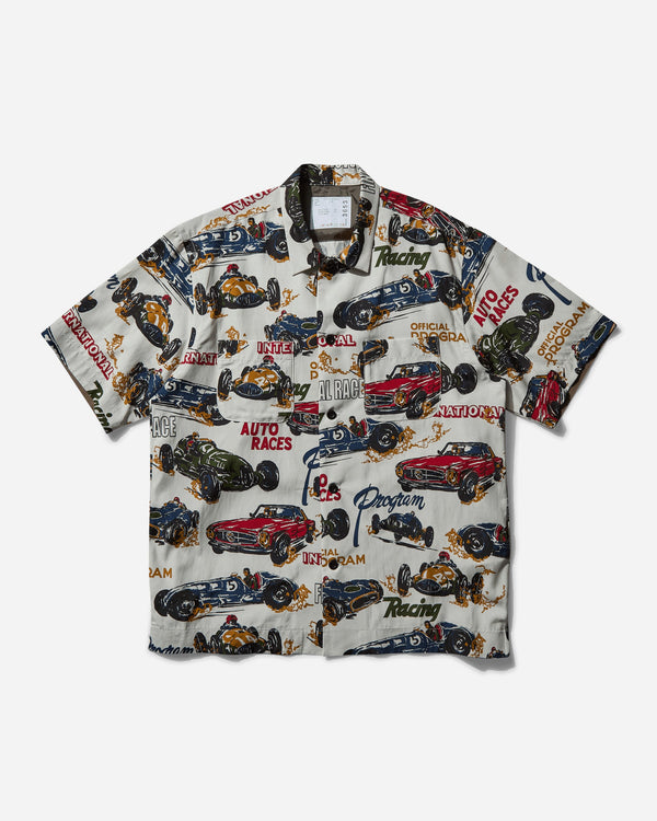 sacai Men s Car Race / Tropical Print Shirt Ivory