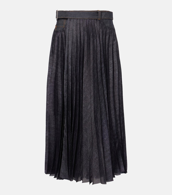 Sacai Denim pleated midi skirt