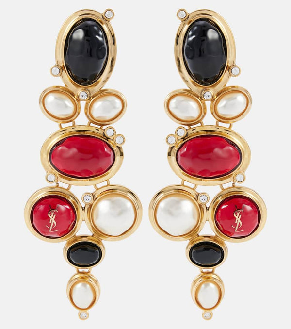 Saint Laurent Cassandre embellished drop earrings