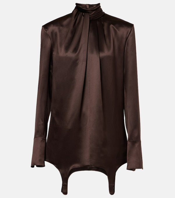 Saint Laurent Gathered silk satin blouse