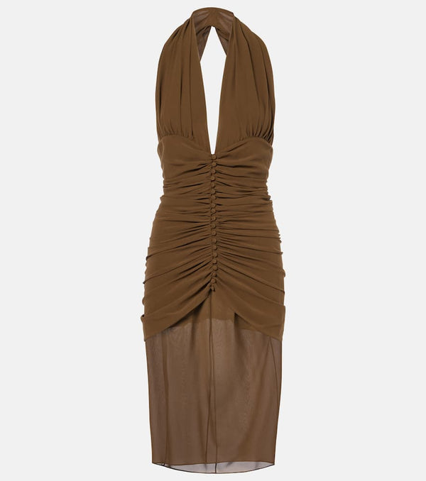 Saint Laurent Ruched silk crêpe midi dress