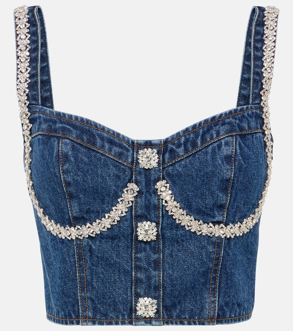 Self-Portrait Embellished denim crop top