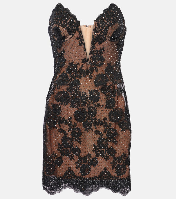 Self-Portrait Embellished lace bustier dress