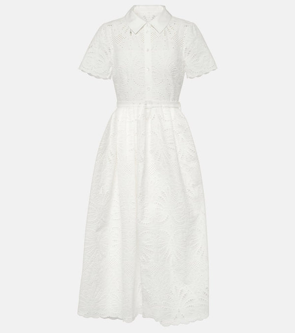 Self-Portrait Embroidered cotton midi dress