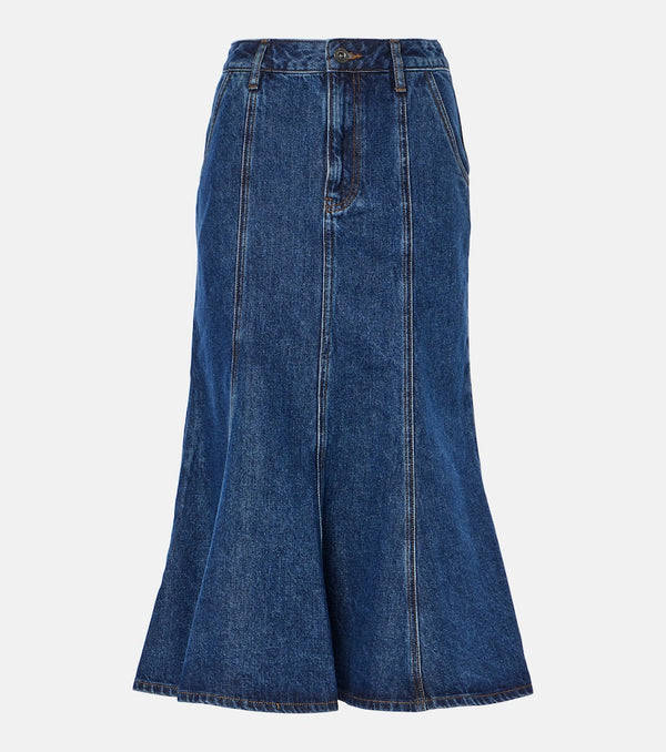 Self-Portrait Flared denim midi skirt