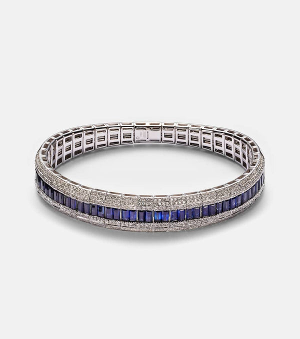 Shay Jewelry Diamond Pave Scales Stretch 18kt white gold bracelet with sapphires and diamonds