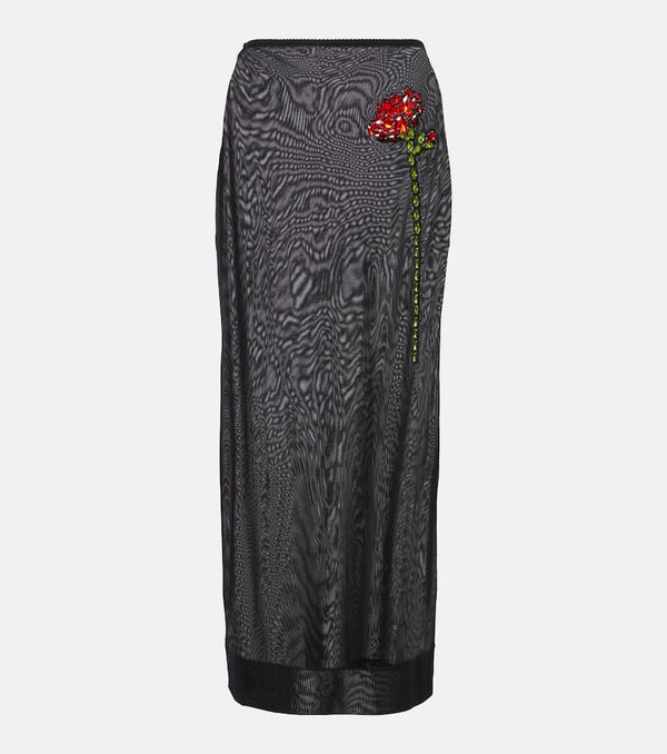 Simone Rocha Floral-appliqué mesh pencil skirt