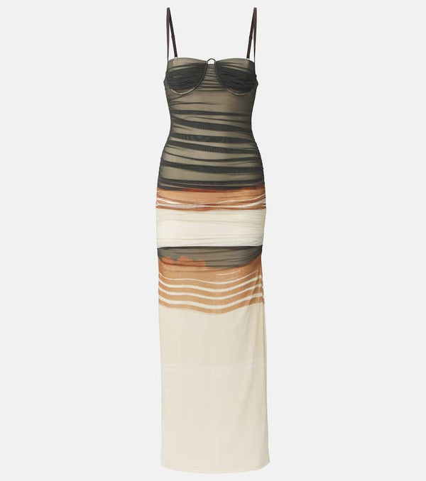 SIR Breeze striped ruched mesh midi dress