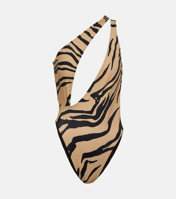 Stella McCartney Asymmetric zebra-print swimsuit