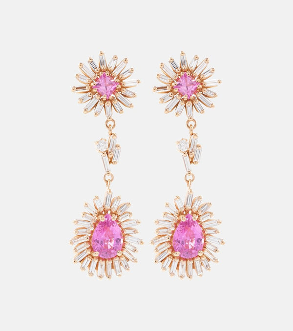 Suzanne Kalan 18kt rose gold drop earrings with diamonds and sapphires