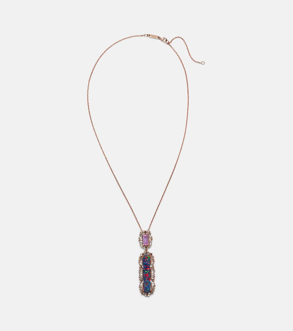 Suzanne Kalan 18kt rose gold necklace with diamonds, sapphire, and opal