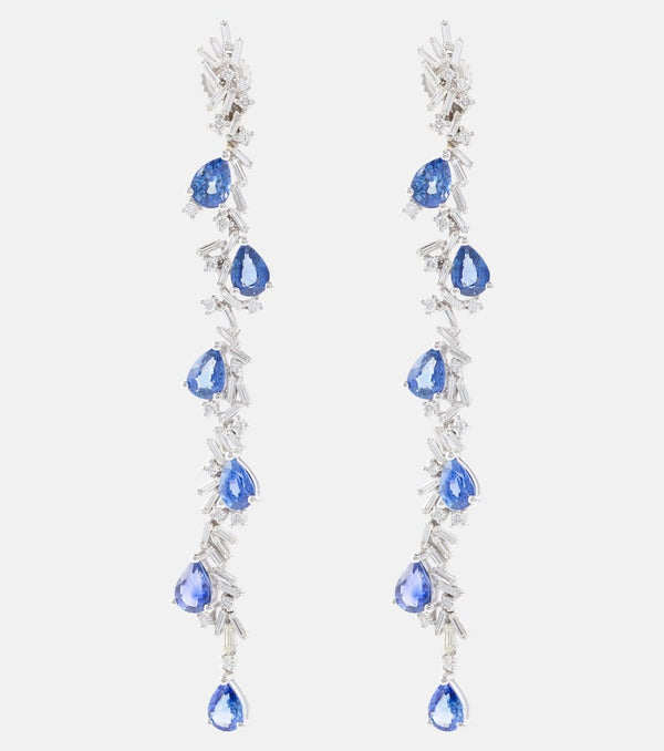 Suzanne Kalan 18kt white gold drop earrings with diamonds and sapphires