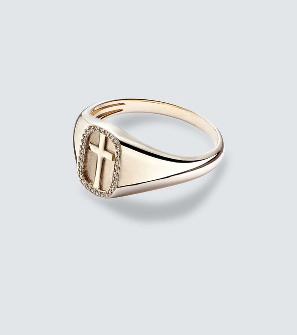 Sydney Evan Cross Icon 14kt gold ring with diamonds