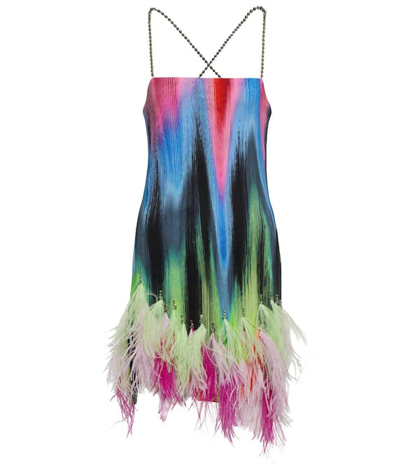 The Attico Fujiko feather-trimmed printed minidress