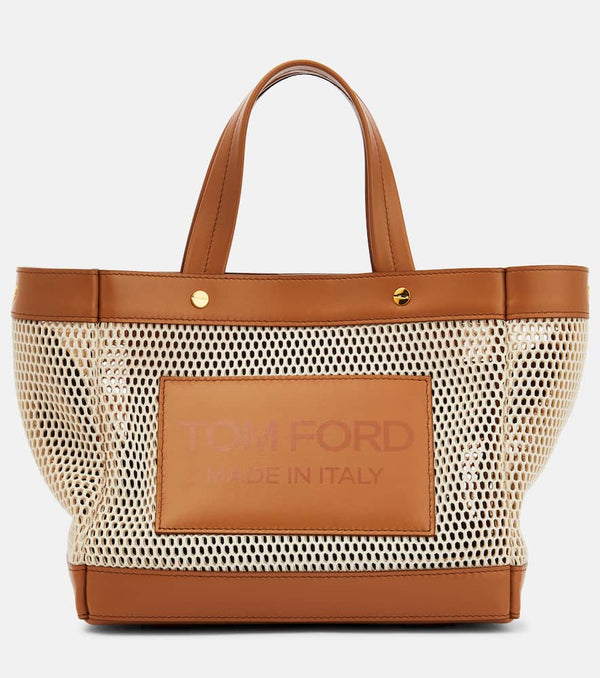 Tom Ford T Screw Small leather and mesh tote bag