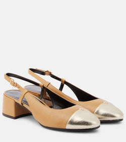 Tory Burch Logo leather slingback pumps