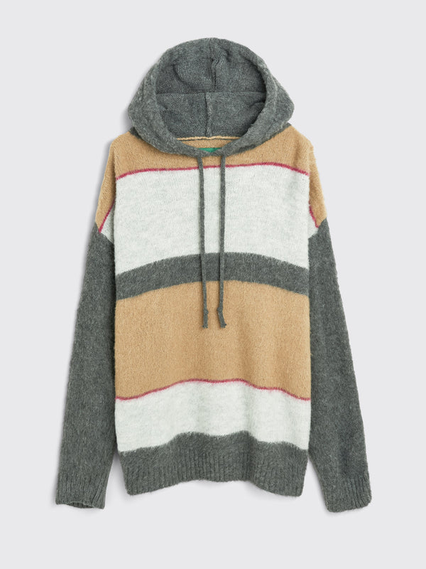 TRÈS BIEN everywear Knitted Hoodie Fuzzy Stripe Grey