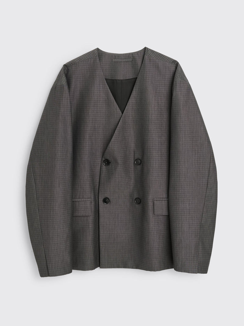 TRÈS BIEN everywear Double Breasted Blazer Cotton Wool Dark Grey Check