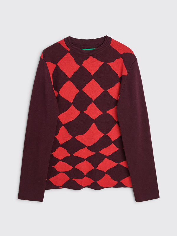 TRÈS BIEN everywear Pattern Knitted Sweatshirt Cotton Cashmere Burgundy  Red