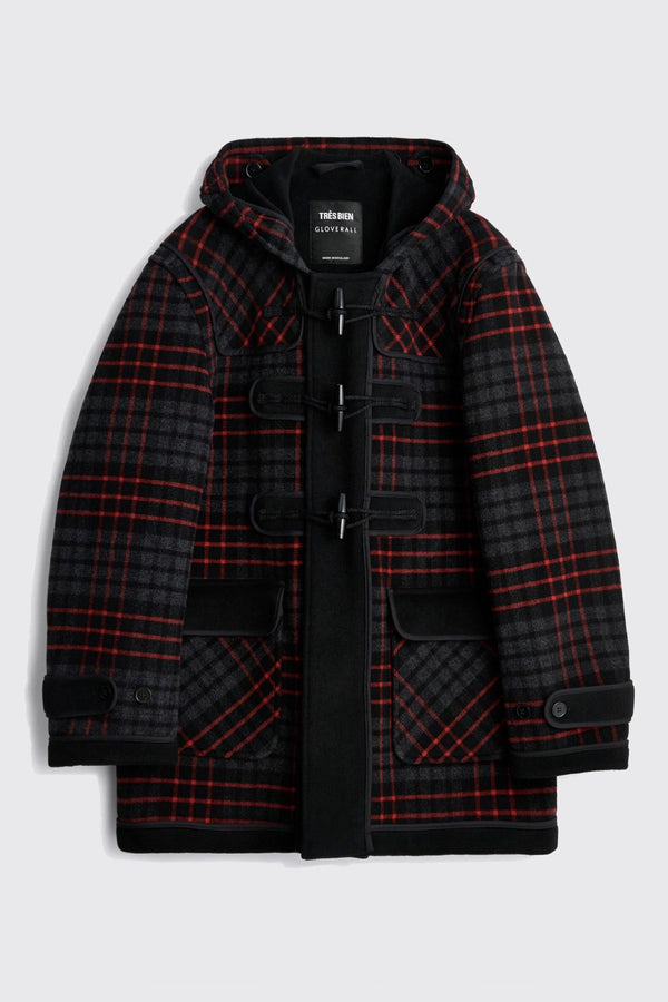 TRÈS BIEN x Gloverall Monty Duffle Coat Inside Out Wool Tartan Black