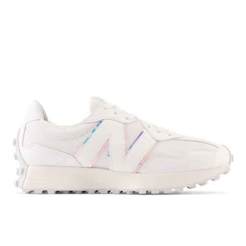 New Balance Unisex 327 in White Suede/Mesh, 