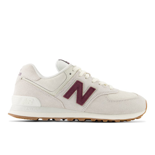 New Balance 574 in White Red Suede Mesh