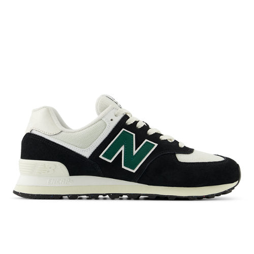 New Balance 574 in Black White Green Suede Mesh