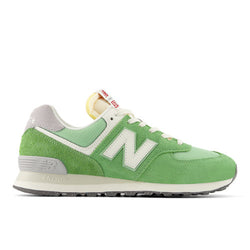 New Balance 574 in Light Green White Suede Mesh