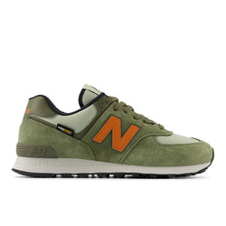 New Balance Unisex 574 in Green/Orange/Black Leather, 