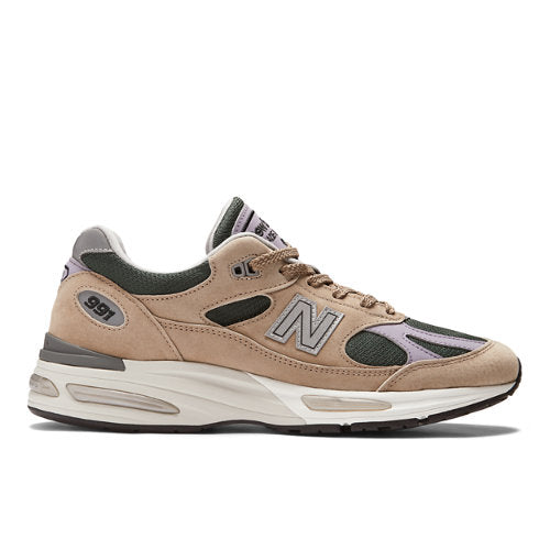 New Balance Made in UK 991V2 in Beige Green Purple Grey Suede Mesh