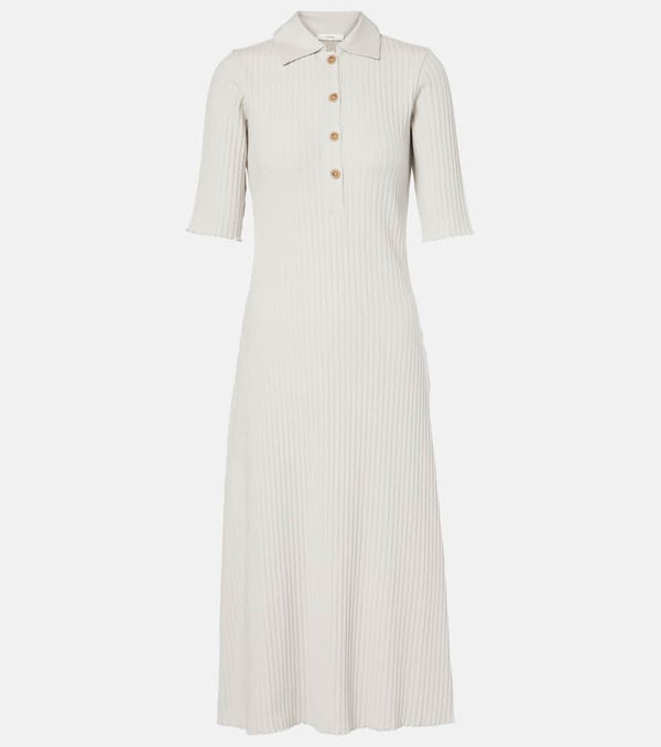 Vince Ribbed-knit cotton-blend polo dress