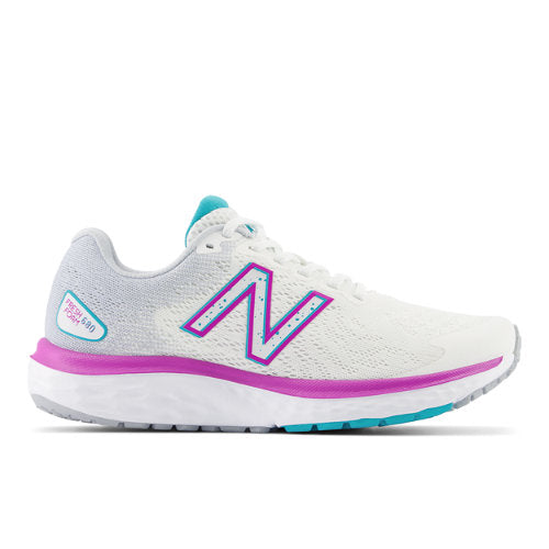 New Balance Women's Fresh Foam 680v7 in White/Grey/Blue/Pink Textile, Narrow