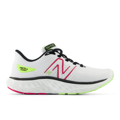 New Balance Women's Fresh Foam X EVOZ v3 in White/Pink/Green/Black Textile, Narrow