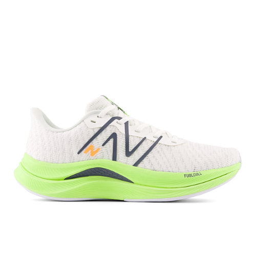 New Balance Women's FuelCell Propel v4 in White/Green/Blue Synthetic, Narrow