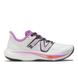 New Balance Women's FuelCell Rebel v3 in White/Pink/Grey Synthetic, Narrow